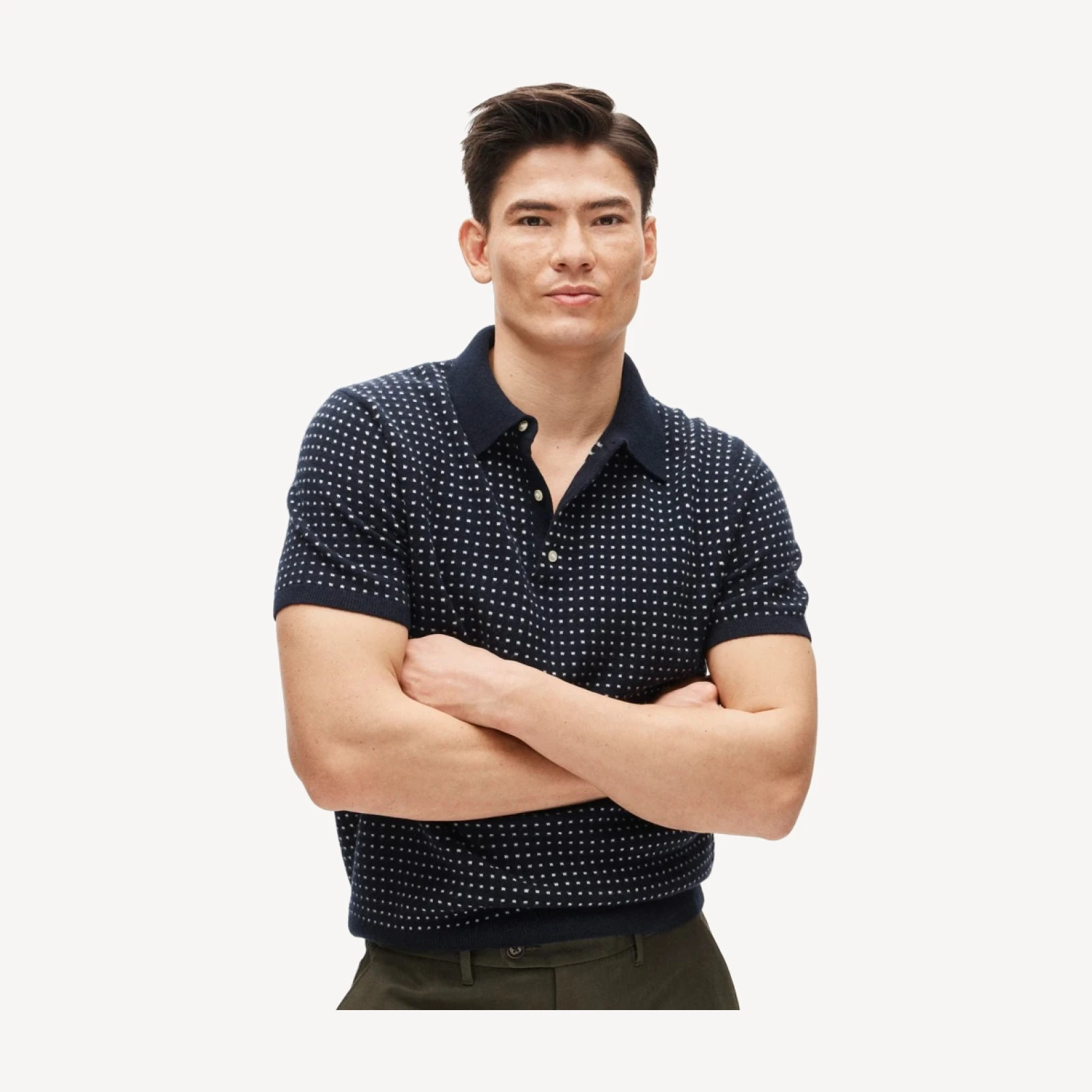 Short-sleeve cashmere sweater-polo in dot
