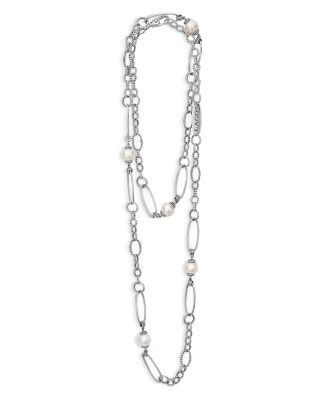 Lagos Sterling Silver Luna Cultured Freshwater Pearl Link Necklace, 34