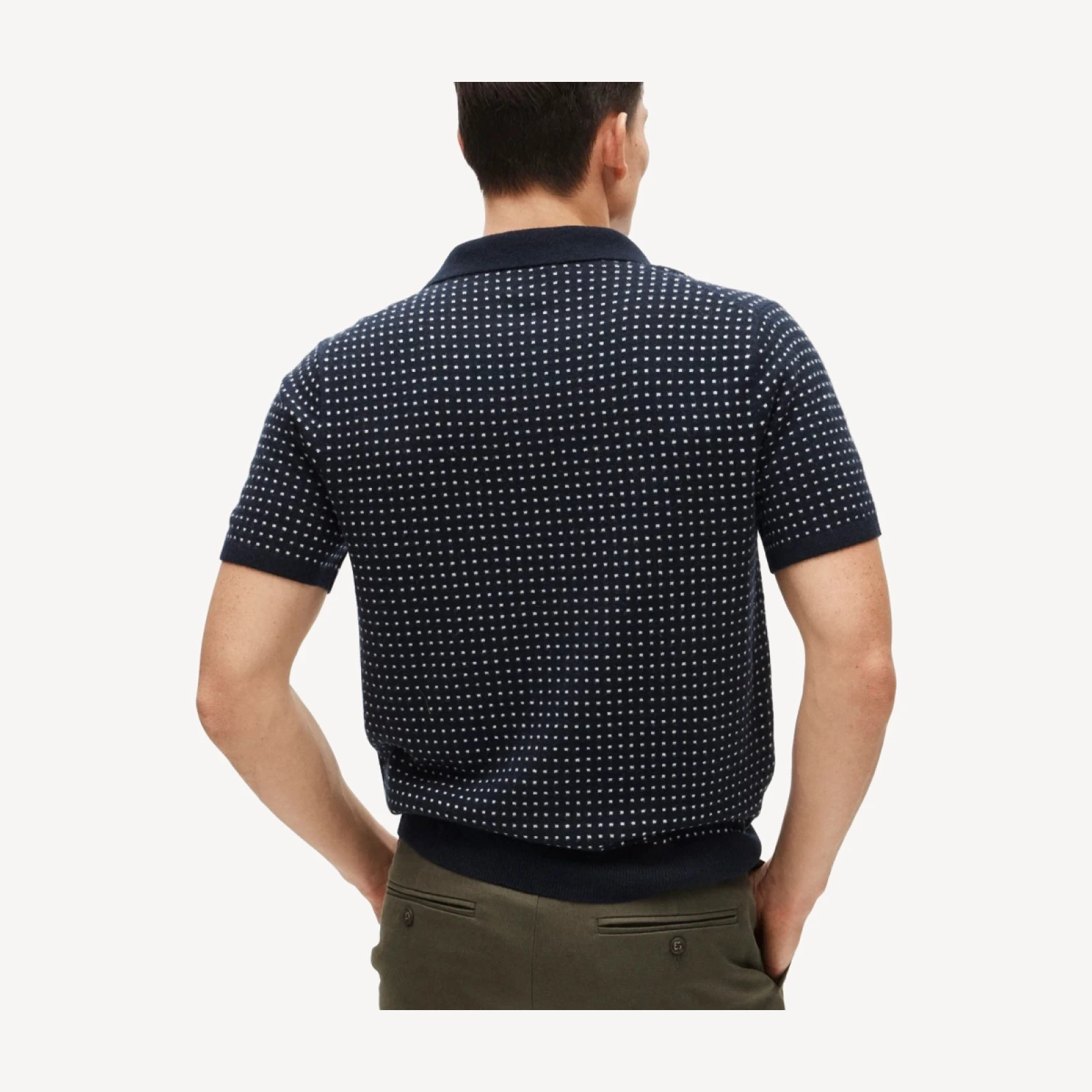 Short-sleeve cashmere sweater-polo in dot