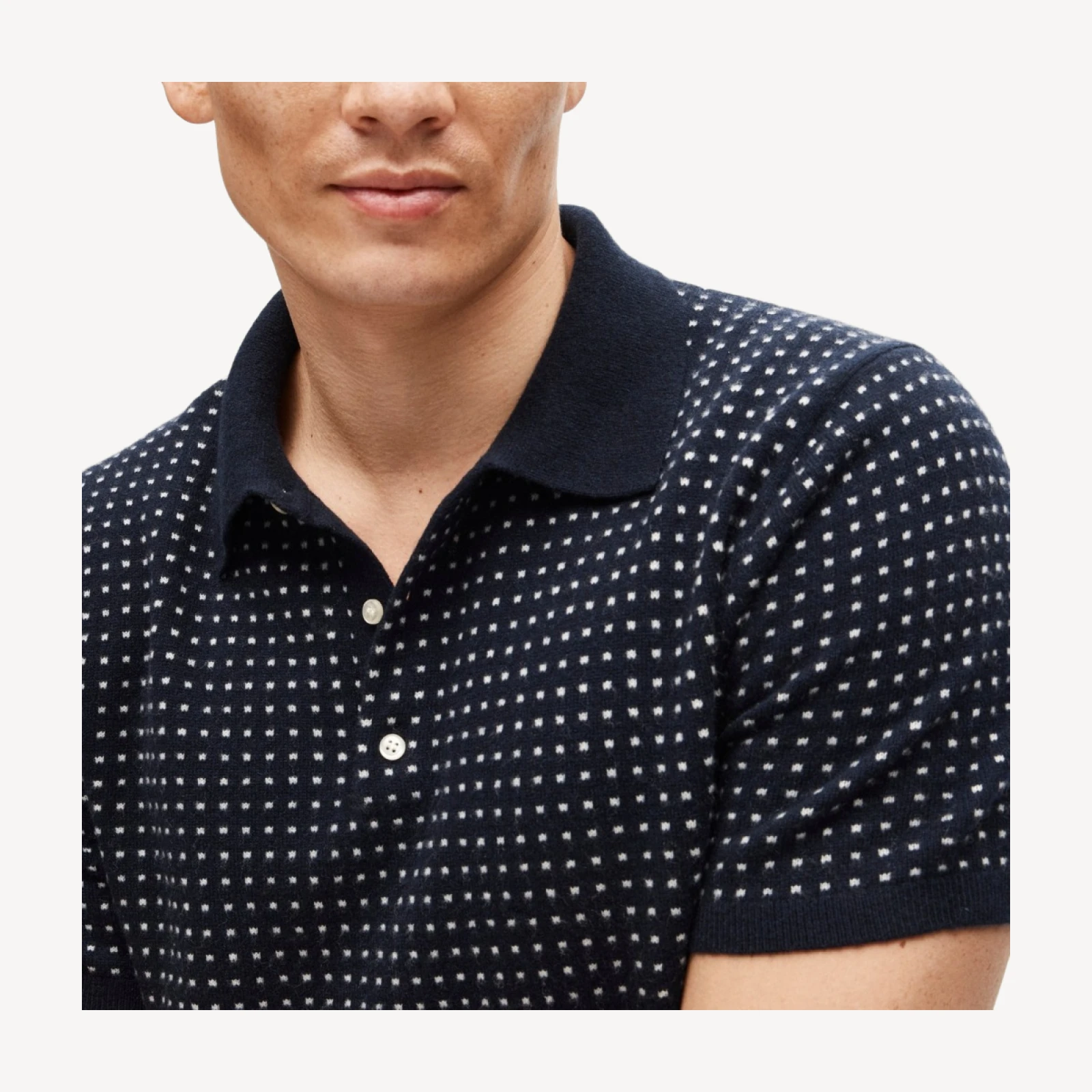 Short-sleeve cashmere sweater-polo in dot