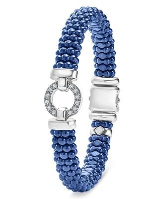 Lagos Sterling Silver Ceramic Caviar & Diamond Circle Bracelet