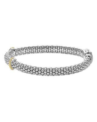 Lagos Sterling Silver & 18K Gold Double X Station Caviar Luxe Diamond Bracelet