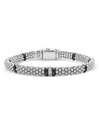 Lagos Single Station Diamond Black Caviar Bracelet in Sterling Silver