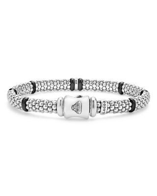 Lagos Single Station Diamond Black Caviar Bracelet in Sterling Silver