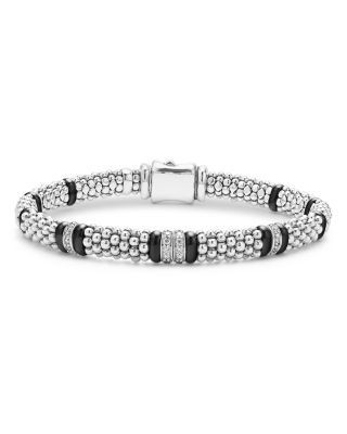 Lagos Four Station Diamond Black Caviar Bracelet in Sterling Silver