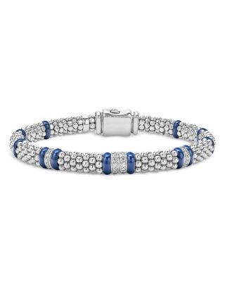 Lagos Four Station Diamond Blue Caviar Bracelet in Sterling Silver