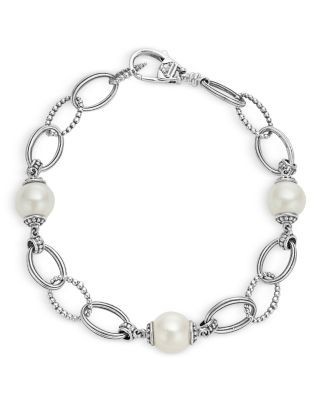 Lagos Sterling Silver Luna Caviar Cultured Freshwater Pearl Link Bracelet