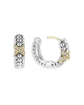 Lagos 18K Yellow Gold & Sterling Silver Embrace Diamond X Small Hoop Earrings