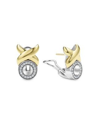 Lagos 18K Yellow Gold & Sterling Silver Embrace Diamond Xo Omega Earrings