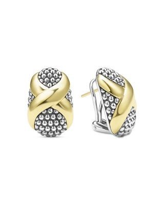 Lagos 18K Yellow Gold & Sterling Silver Embrace X Oval Caviar Bead Omega Earrings