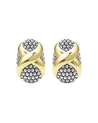 Lagos 18K Yellow Gold & Sterling Silver Embrace X Oval Caviar Bead Omega Earrings