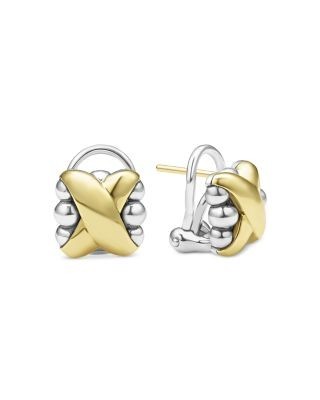 Lagos 18K Yellow Gold & Sterling Silver Embrace X Dome Caviar Bead Omega Earrings