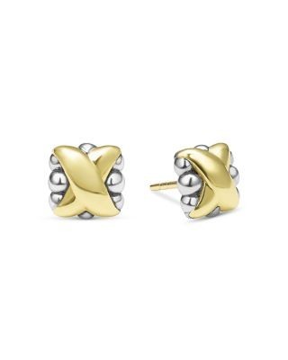 Lagos 18K Yellow Gold & Sterling Silver Embrace X Bead Stud Earrings