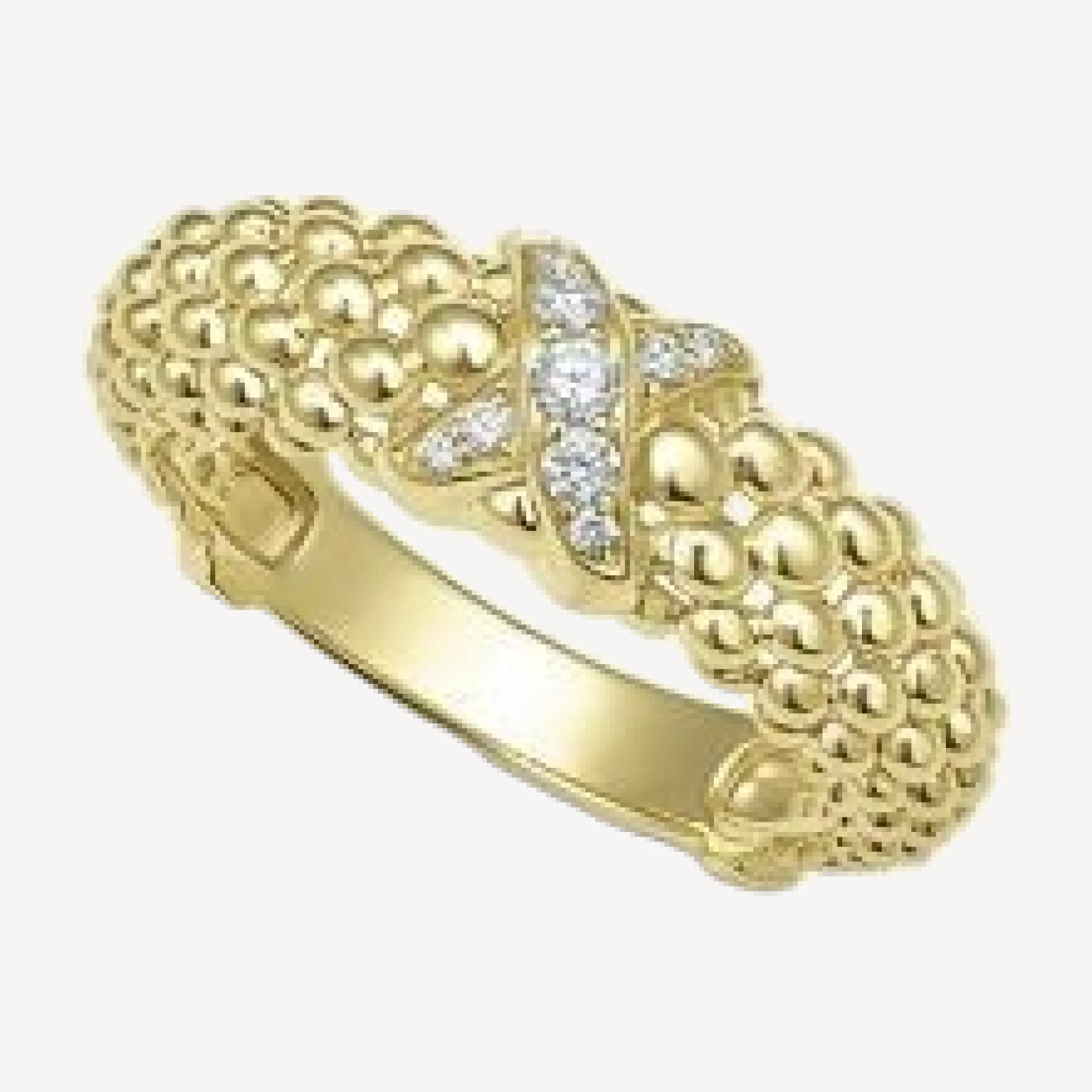 Lagos 18K Yellow Gold Embrace Diamond X Caviar Bead Statement Ring