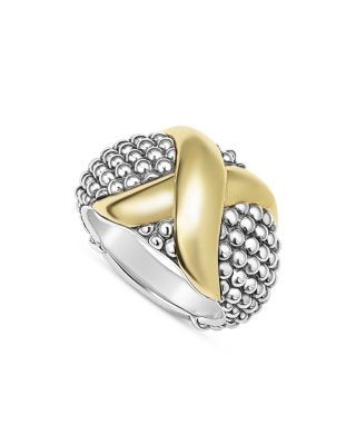 Lagos 18K Yellow Gold & Sterling Silver Embrace X Dome Caviar Bead Statement Ring