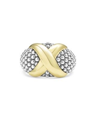 Lagos 18K Yellow Gold & Sterling Silver Embrace X Dome Caviar Bead Statement Ring