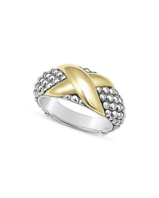 Lagos 18K Yellow Gold & Sterling Silver Embrace X & Caviar Bead Statement Ring