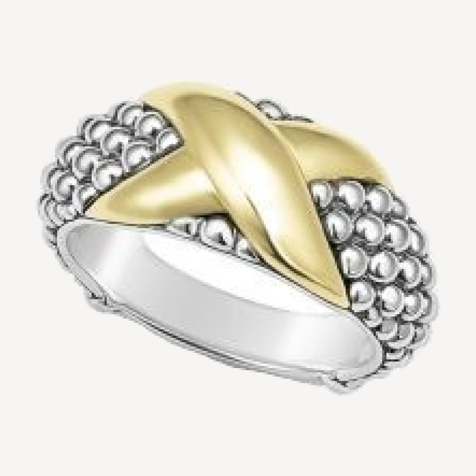 Lagos 18K Yellow Gold & Sterling Silver Embrace X & Caviar Bead Statement Ring