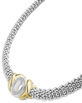 Lagos 18K Yellow Gold & Sterling Silver Embrace Diamond Xo Beaded Collar Necklace, 15