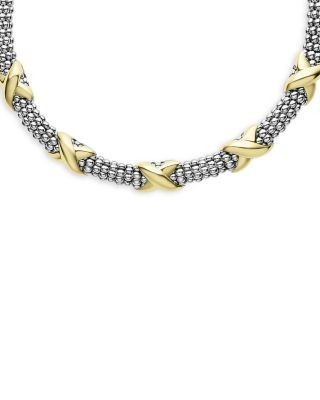 Lagos 18K Yellow Gold & Sterling Silver Embrace Five Station X Caviar Collar Necklace, 16