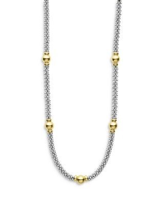 Lagos 18K Yellow Gold & Sterling Silver Signature Caviar Bead Link Station Collar Necklace, 16