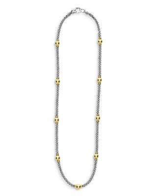Lagos 18K Yellow Gold & Sterling Silver Signature Caviar Bead Link Station Collar Necklace, 16