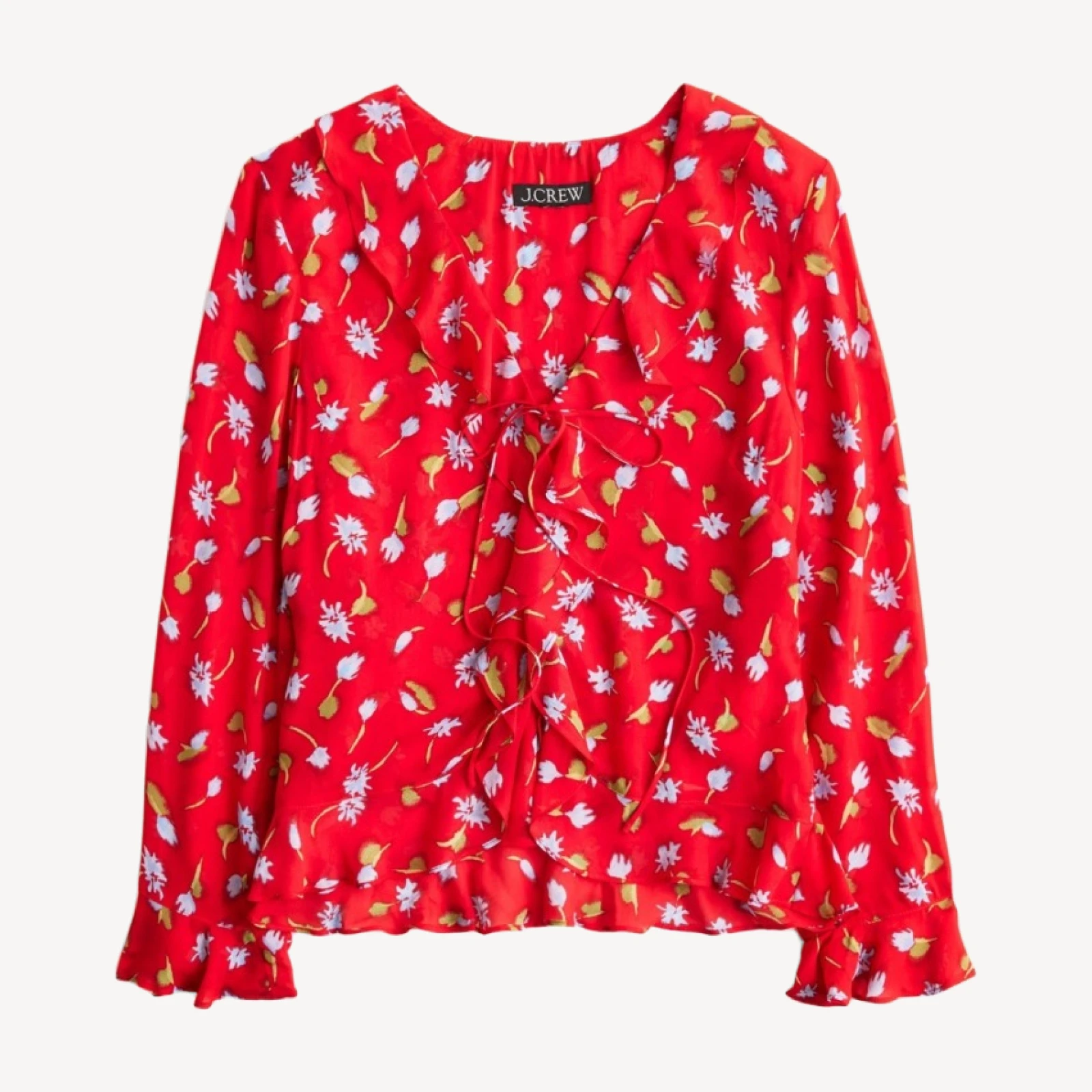 Ruffle tie-front top in chiffon