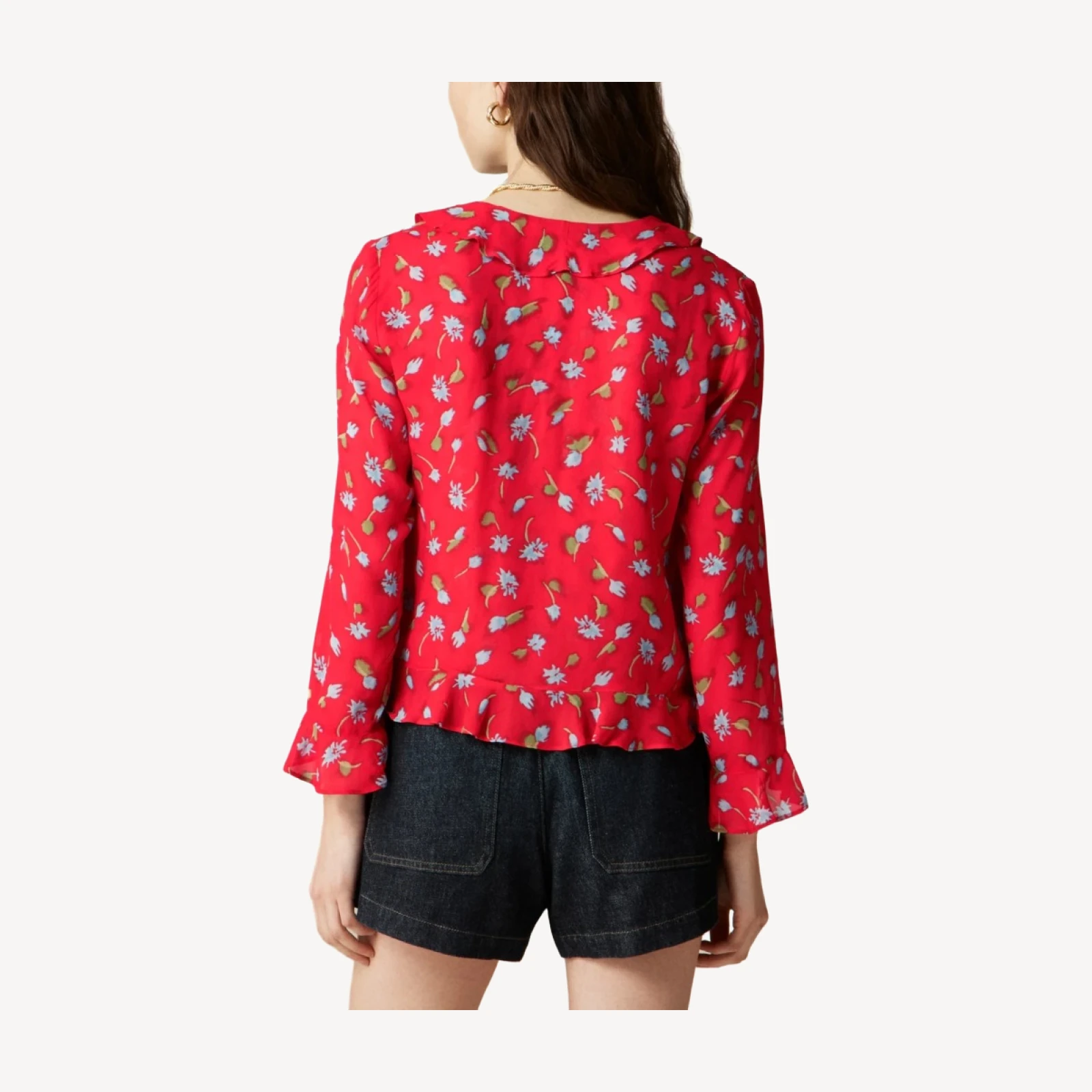 Ruffle tie-front top in chiffon