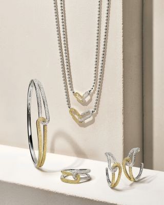 Lagos 18K Yellow Gold & Sterling Silver Caviar Lux-Clip Diamond Hoop Earrings - Exclusive