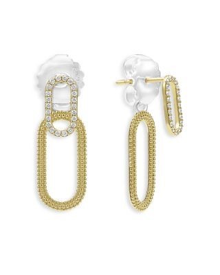 Lagos 18K Yellow Gold & Sterling Silver Caviar Lux-Clip Diamond Front to Back Link Drop Earrings - Exclusive