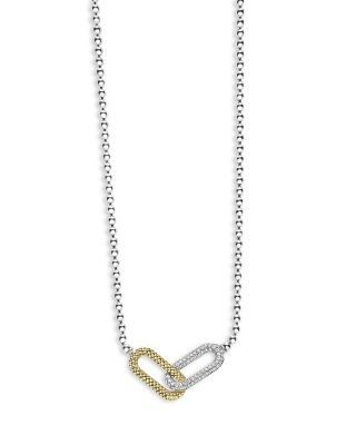 Lagos 18K Yellow Gold & Sterling Silver Caviar Lux-Clip Diamond Bead Link Necklace, 16-18 - Exclusive