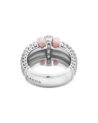 Lagos Sterling Silver Pink Caviar Diamond & Pink Ceramic Bead Statement Ring
