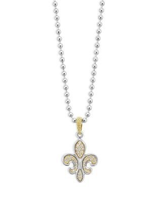 Lagos 18K Yellow Gold & Sterling Silver Signature Caviar Diamond Fleur de Lys Pendant Necklace, 16-18 - Exclusive