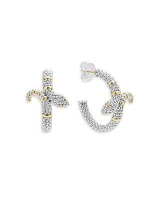 Lagos 18K Yellow Gold & Sterling Silver Rare Wonders Caviar Bead Snake Hoop Earrings