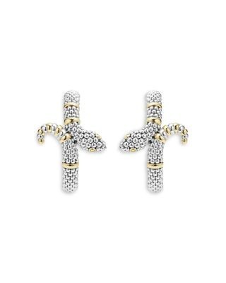 Lagos 18K Yellow Gold & Sterling Silver Rare Wonders Caviar Bead Snake Hoop Earrings