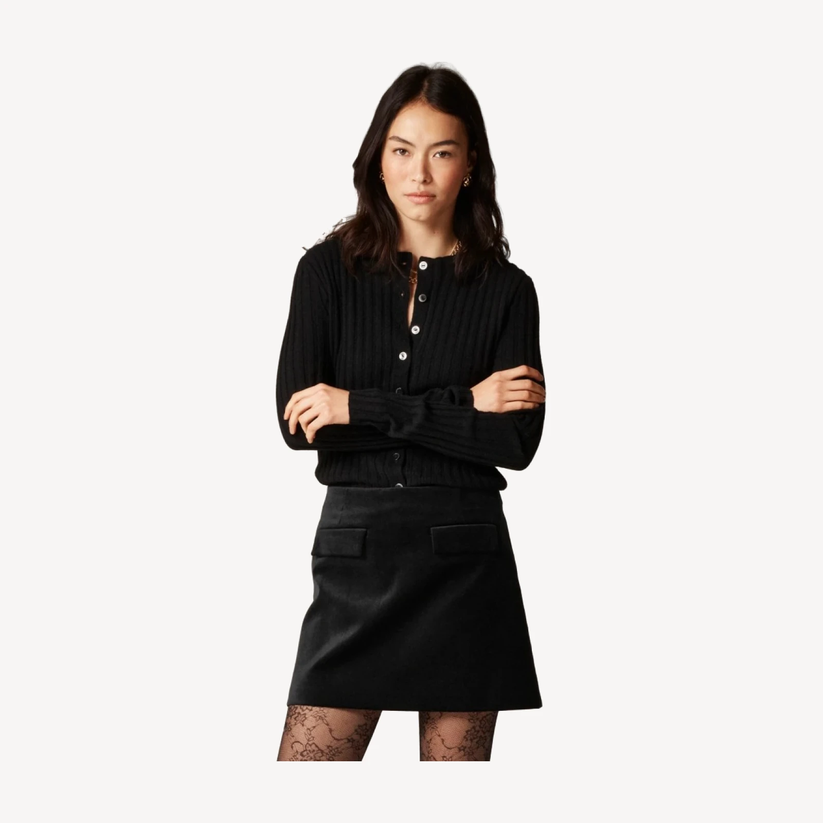 Flap-pocket mini skirt in velvet