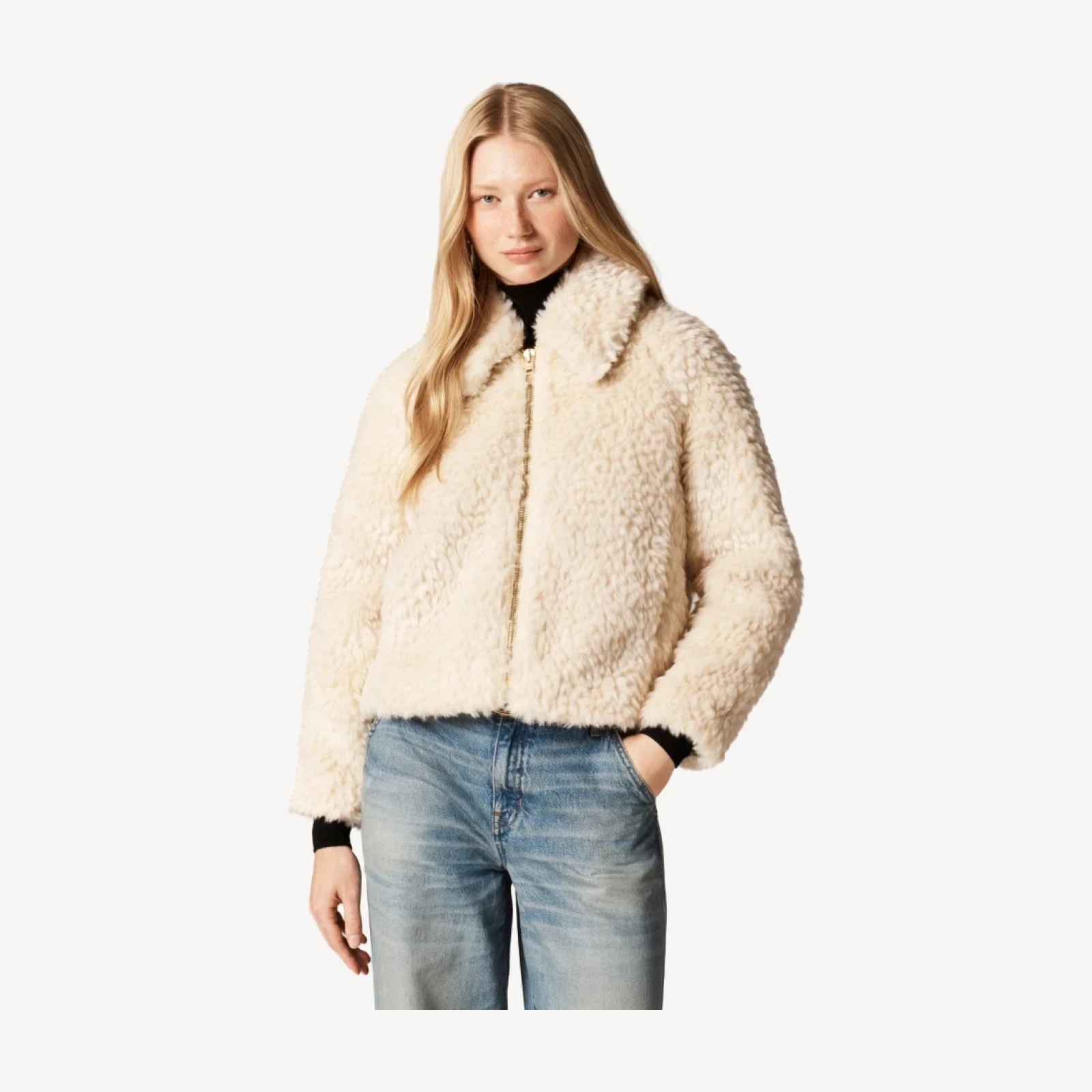 Zip-up jacket in textured faux fur