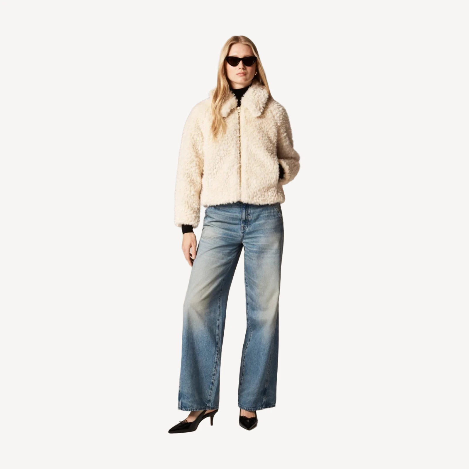 Zip-up jacket in textured faux fur