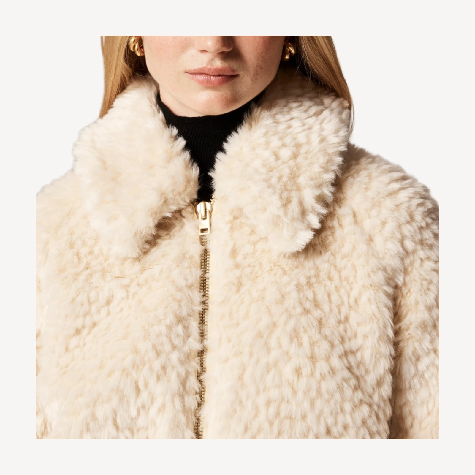 Zip-up jacket in textured faux fur