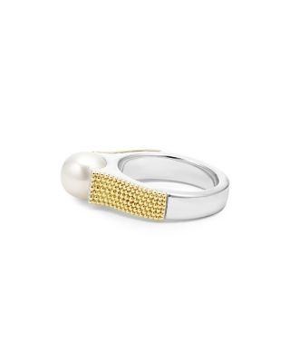 Lagos 18K Yellow Gold & Sterling Silver Luna Cultured Freshwater Pearl Caviar Bead Ring