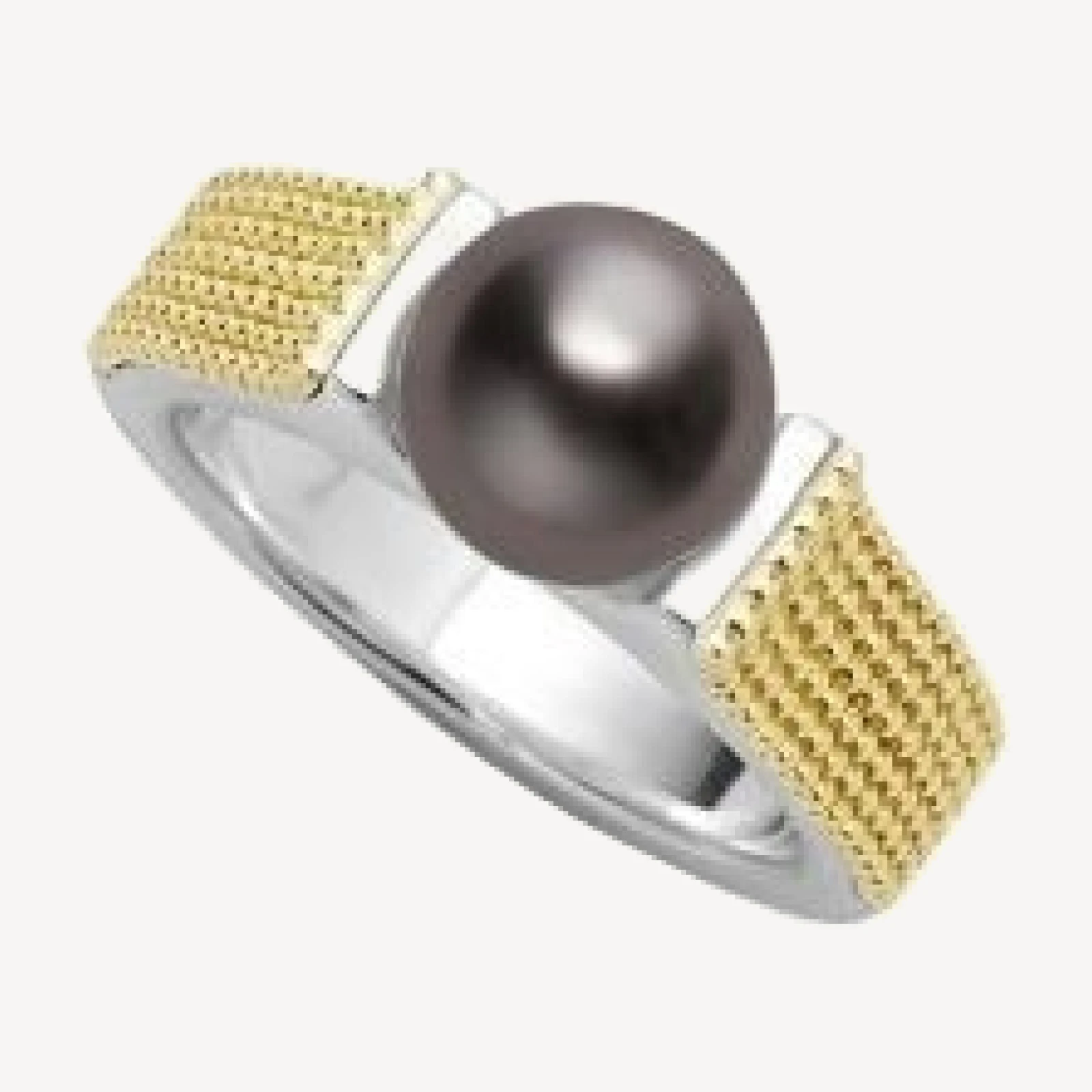 Lagos 18K Yellow Gold & Sterling Silver Luna Black Tahitian Pearl Caviar Bead Ring