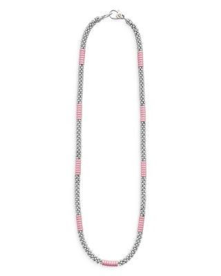 Lagos Sterling Silver Pink Caviar Pink Ceramic Bead Station Necklace, 16