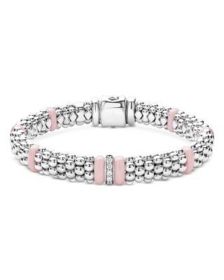 Lagos Sterling Silver Pink Caviar Diamond & Pink Ceramic Bead Link Bracelet