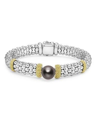 Lagos 18K Yellow Gold & Sterling Silver Luna Black Tahitian Pearl Caviar Bead Bracelet