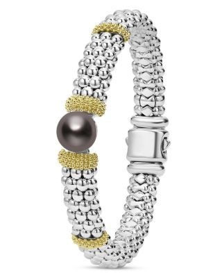 Lagos 18K Yellow Gold & Sterling Silver Luna Black Tahitian Pearl Caviar Bead Bracelet