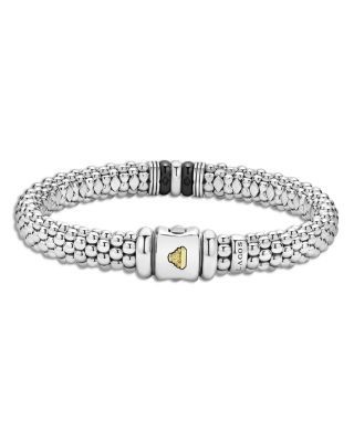 Lagos 18K Yellow Gold & Sterling Silver Black Caviar Ceramic & Diamond Bead Link Bracelet