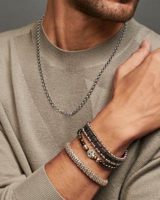 Lagos Men's Stainless Steel Anthem Black Ceramic Bead Bracelet - Exclusive