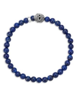 Lagos Men's Sterling Silver Anthem Lapis Lazuli Bead Skull Stretch Bracelet - Exclusive
