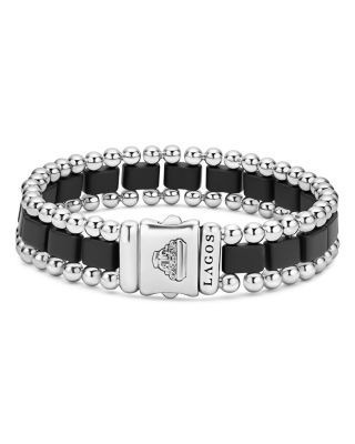 Lagos Men's Stainless Steel Anthem Black Ceramic Bead Bracelet - Exclusive