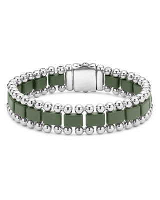 Lagos Men's Stainless Steel Anthem Hunter Green Ceramic Link Bracelet - Exclusive